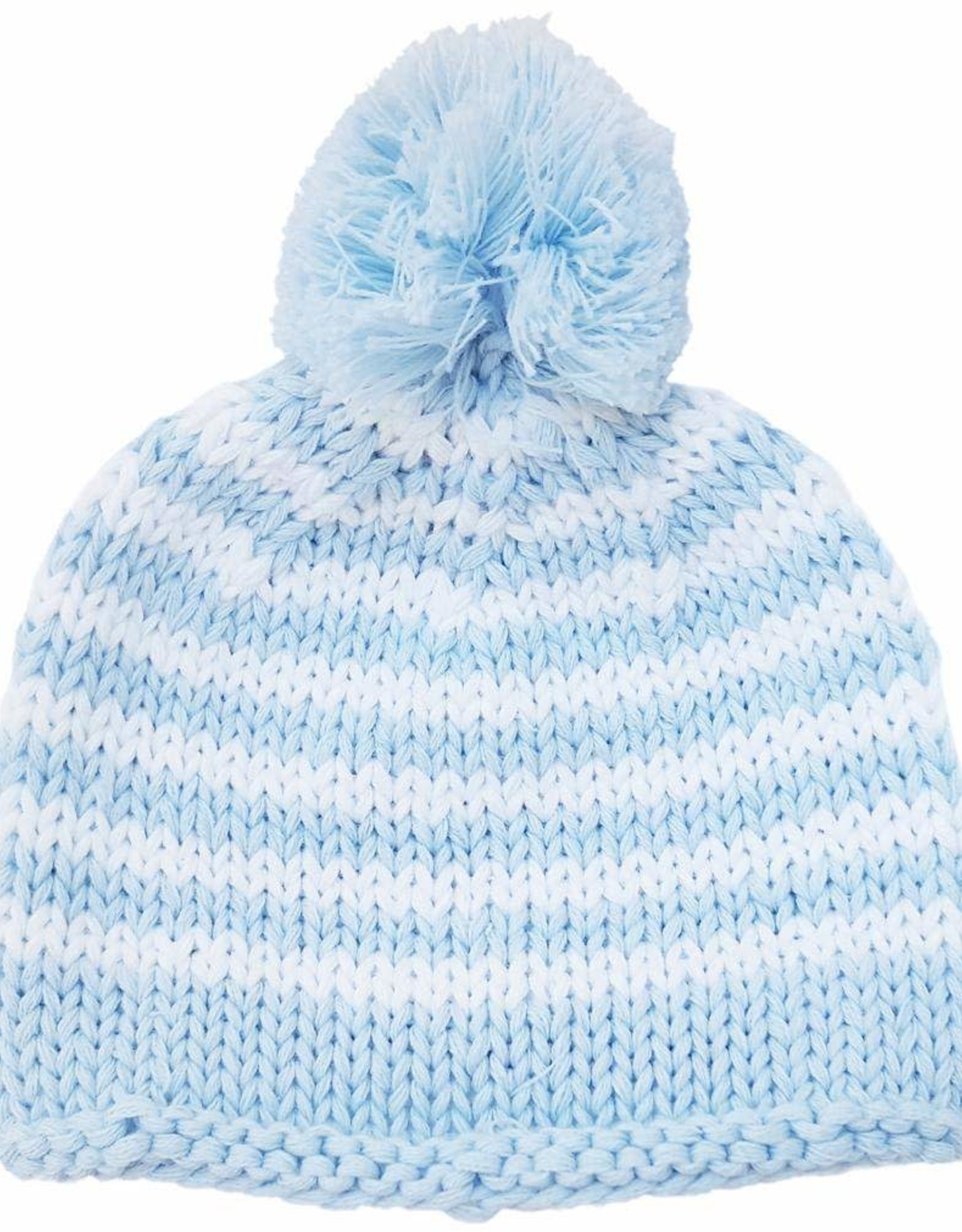 Huggalugs Blue Stripe Knit Pom Pom Beanie NB