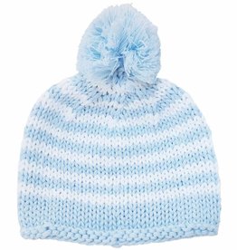 Huggalugs Blue Stripe Knit Pom Pom Beanie NB