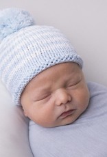 Huggalugs Blue Stripe Knit Pom Pom Beanie NB