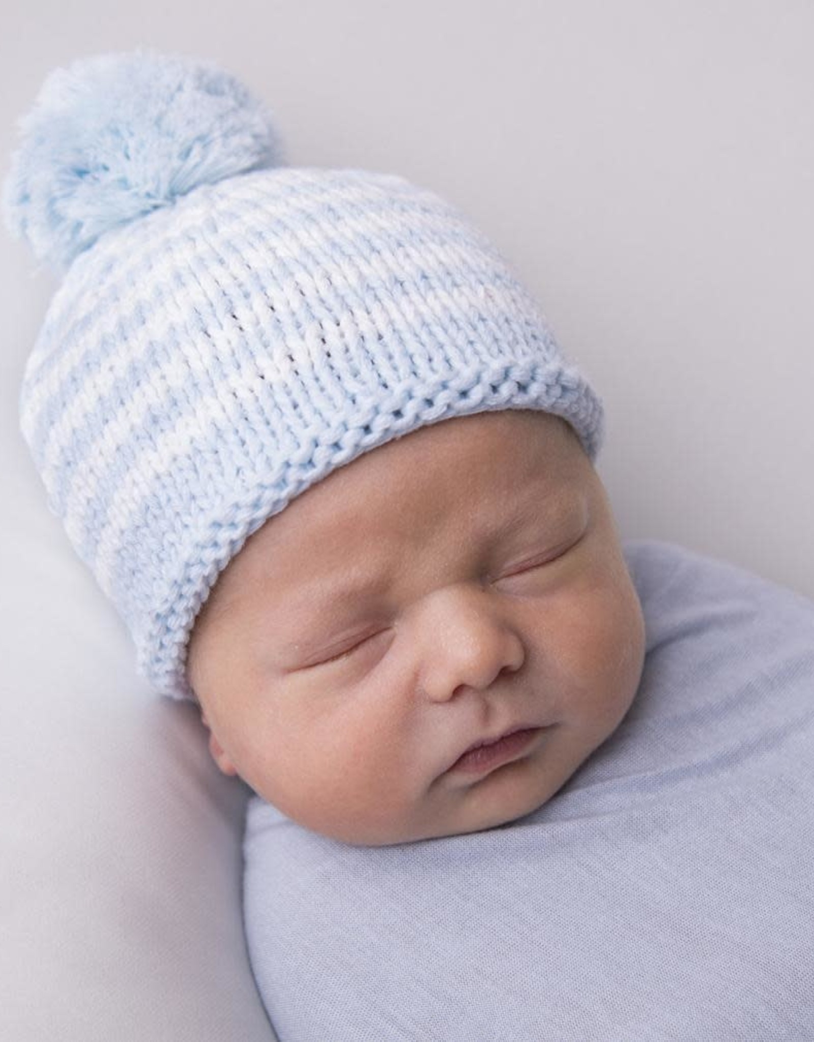 Huggalugs Blue Stripe Knit Pom Pom Beanie NB