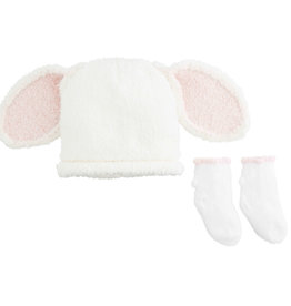 Pink Chenille Bunny Hat/Sock Set