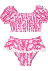 Flap Happy Happy Pink Seahorses Smocked 2 pc Swimsuit