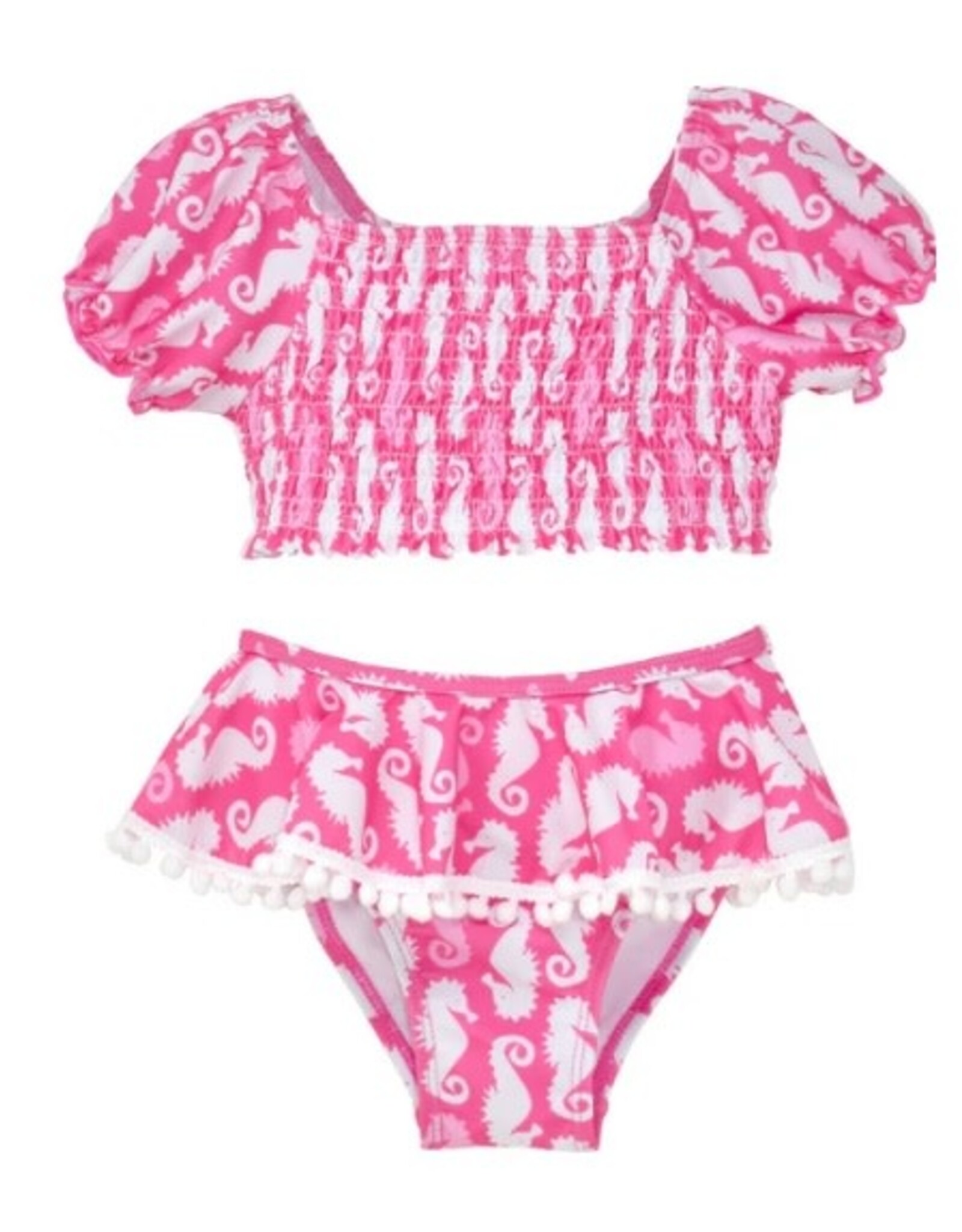 Flap Happy Happy Pink Seahorses Smocked 2 pc Swimsuit