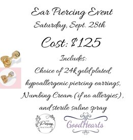 The Piercing Practitioner Ear Piercing Timeslot Saturday Sept. 28th Deposit