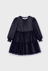 Navy Printed Tulle Dress