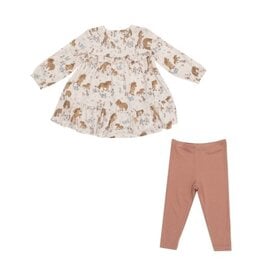 Pretty Ponies - Smocked Ruffle Dress with Crochet Trim and Ribbed Legging