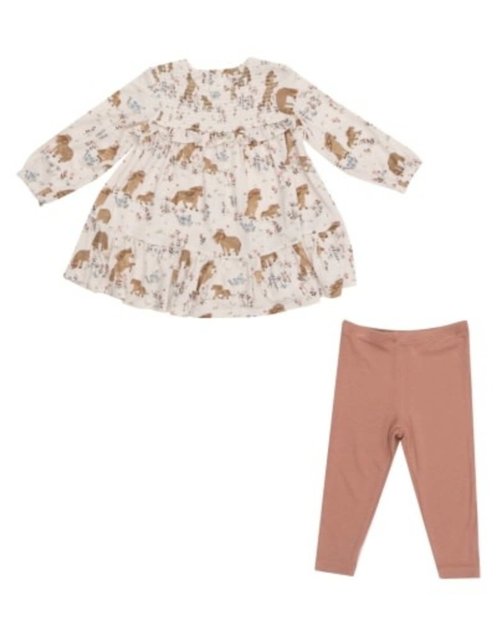 Pretty Ponies - Smocked Ruffle Dress with Crochet Trim and Ribbed Legging