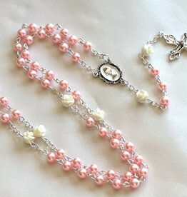 Pink Pearl Rosary w/white flowers