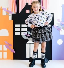 Flocked Bats Halloween Bow Tiered Tutu