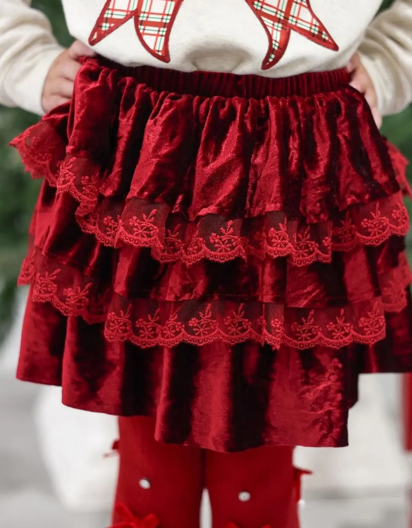 Ruby Red Velvet Tiered Skirt 1-2y