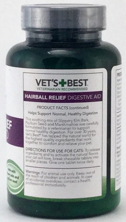 Vet's Best Vets Best Hairball Relief Digestive Aid Cat Supplement, 60-count
