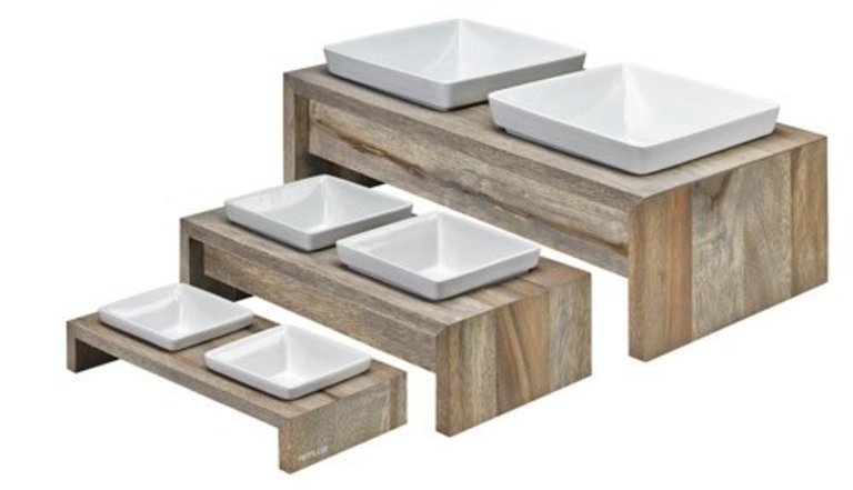 Artisan Double Wood Feeder Fossil Dishware