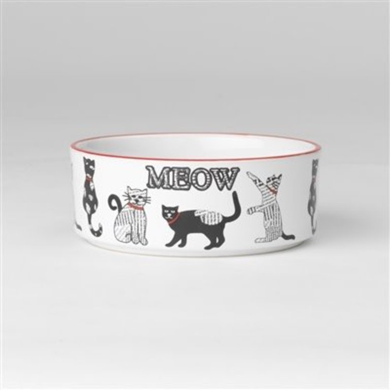 PetRageous Designs Retro Meow Food Bowl in White/Red