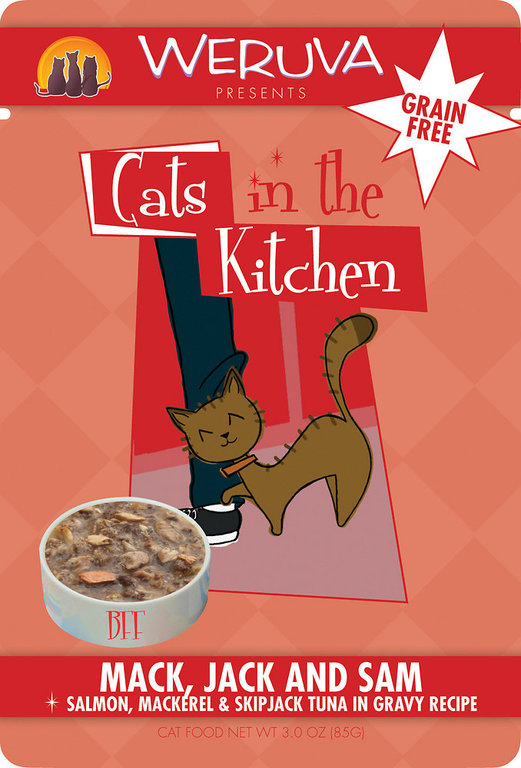 Weruva Weruva Cats in the Kitchen Mack, Jack & Sam Salmon, Mackerel & Skip Jack Tuna in Gravy Recipe Grain-Free Cat Food 3-oz Pouch