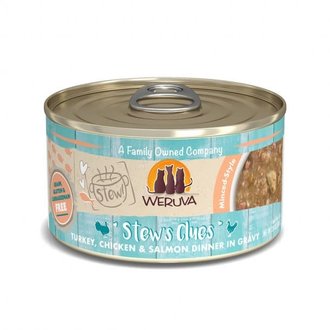 Weruva Weruva  Stew's Clues Salmon Turkey Chicken Dinner Wet Food Can, 2.8oz Weruva Weruva  Stew's Clues Salmon Turkey Chicken Dinner Wet Food Can, 2.8oz