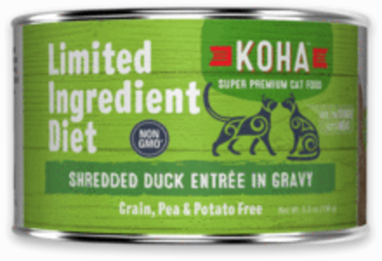 Koha Koha Limited Ingredient Grain-Free Shredded Duck Canned Cat Food, 5.5oz