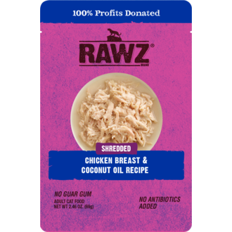 Rawz Rawz Shredded Chicken and Coconut Oil Recipe, wet food pouch, 2.46oz