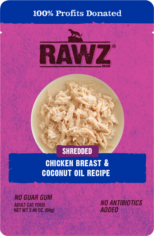 Rawz Rawz Shredded Chicken and Coconut Oil Recipe, wet food pouch, 2.46oz