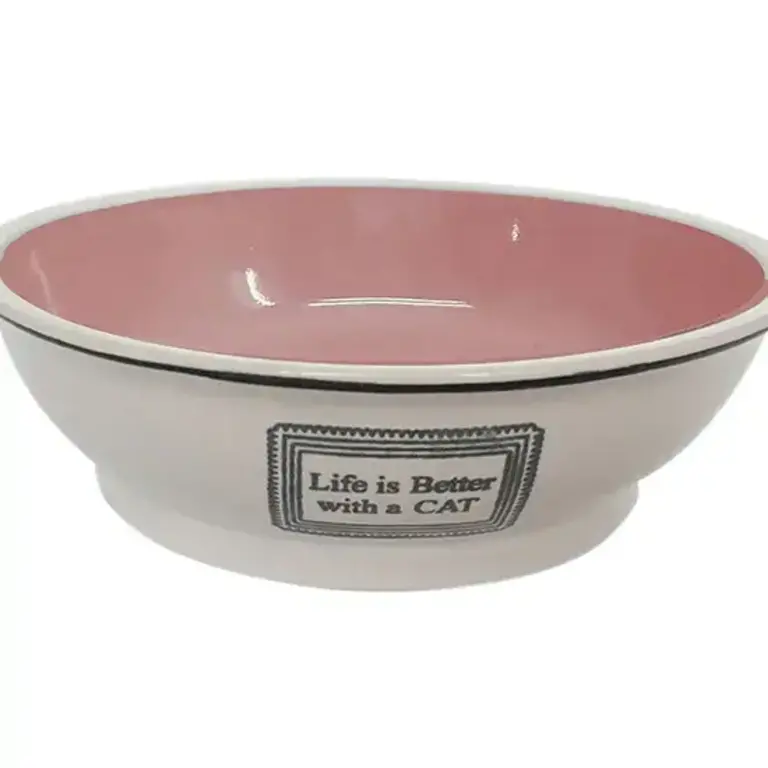 Blue Sky Clayworks Life is Better With A Cat Pet Bowl Pink