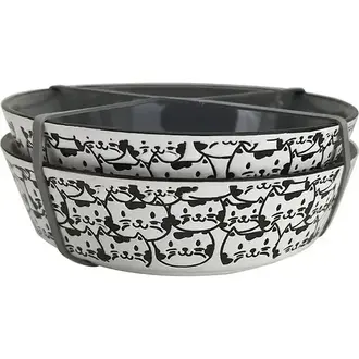 Blue Sky Clayworks Cat Face Repeat Pet Bowl Grey - Set of Two