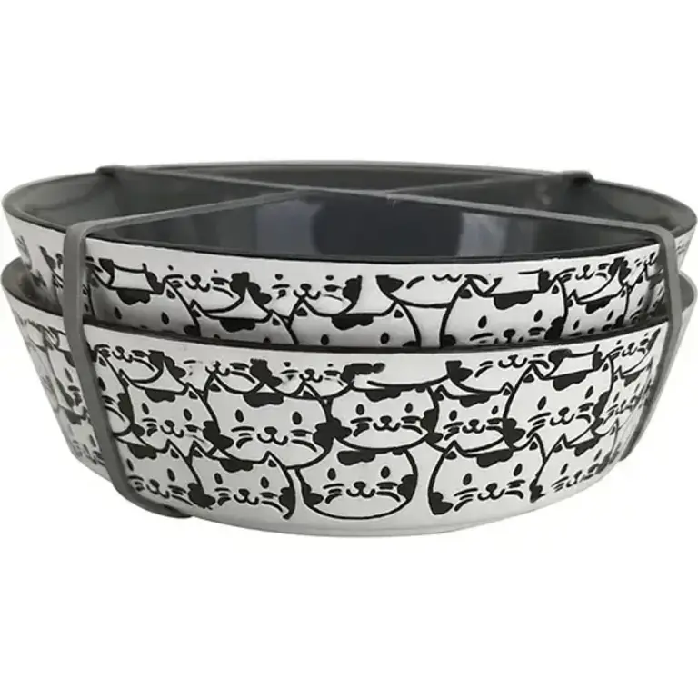Blue Sky Clayworks Cat Face Repeat Pet Bowl Grey - Set of Two