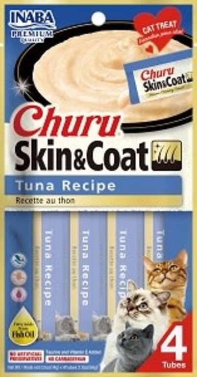 Inaba Inaba Churu Puree Treat Skin-and-Coat Tuna Recipe  0.5oz  4-pack
