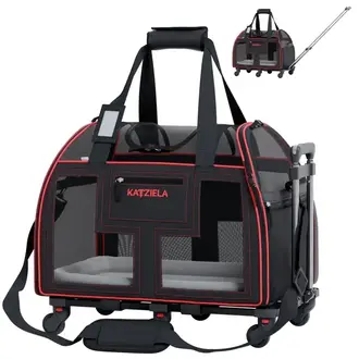 Katziela Katziela Luxury Lorry Cat Carrier - Black with Red