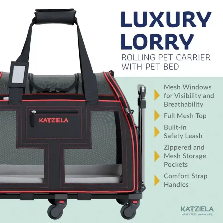 Katziela Katziela Luxury Lorry Cat Carrier - Black with Red