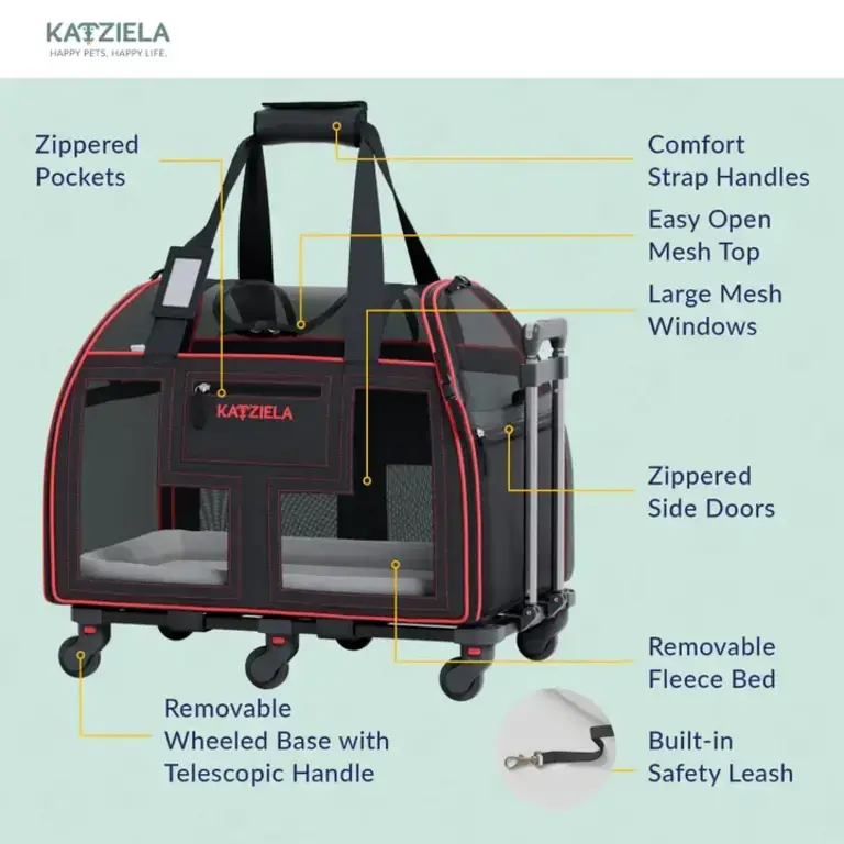 Katziela Katziela Luxury Lorry Cat Carrier - Black with Red