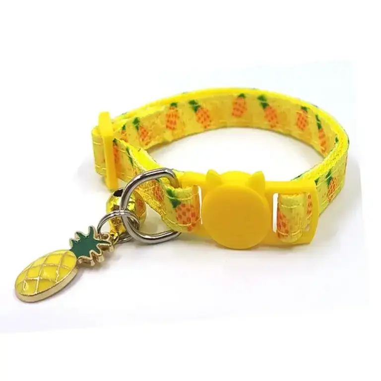 Dog Hugs Cat Playful Paws Print Cat Collar - Pineapple