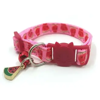 Dog Hugs Cat Playful Paws Print Cat Collar - Watermelon