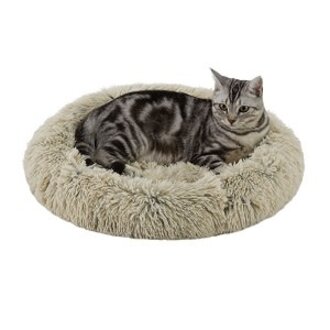 PetAmi PetAmi Fluffy Calming Donut Cat Bed Taupe- small 23inch