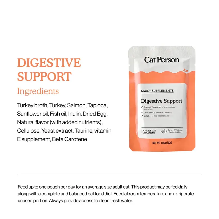 Cat Person Cat Person Saucy Supplement Digestive Support Turkey and Salmon Lickable Cat Supplement 1.05oz  Pouch