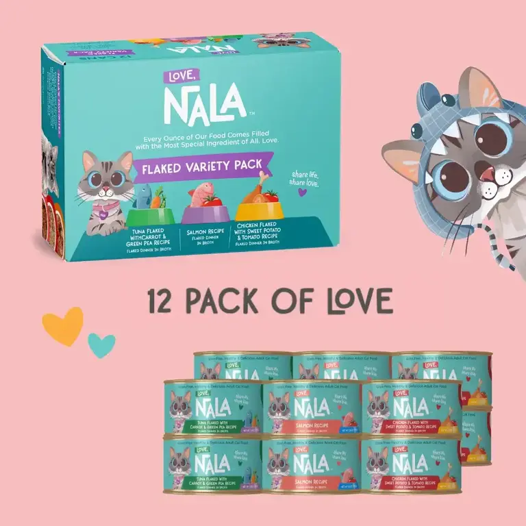 Love Nala Love Nala Flaked Variety Pack Adult Grain-Free Wet Cat Food - 2.8-oz Can - Case of 12