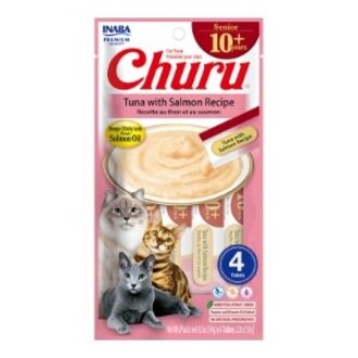 Inaba Inaba Churu for Senior 10+ Tuna with Salmon Recipe Lickable Cat Treats 0.5oz  4-pack