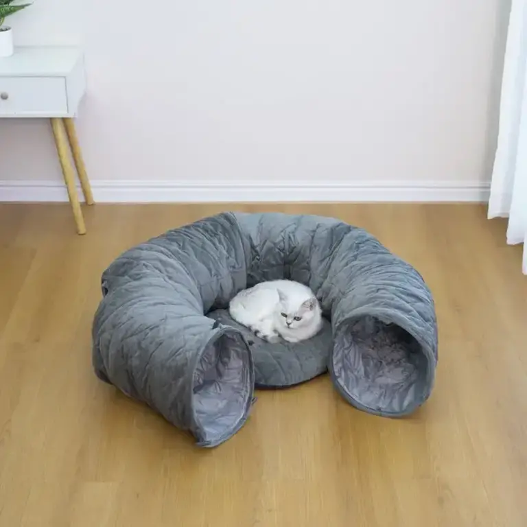 PetPals Group PetPals Catry Khione Cat Tunnel - Quilted Velvet 3-Piece Medium Gray