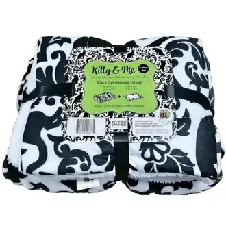 Triple T Studios Kitty and Me Matching Blanket and Mat - Black Cat Damask