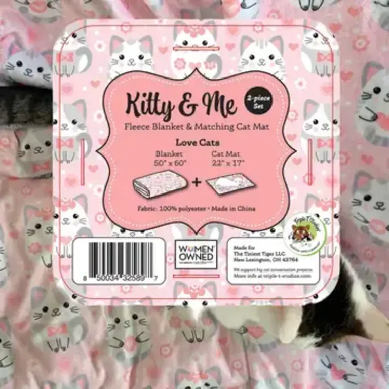 Triple T Studios Kitty and Me Matching Blanket and Mat - Love Cats