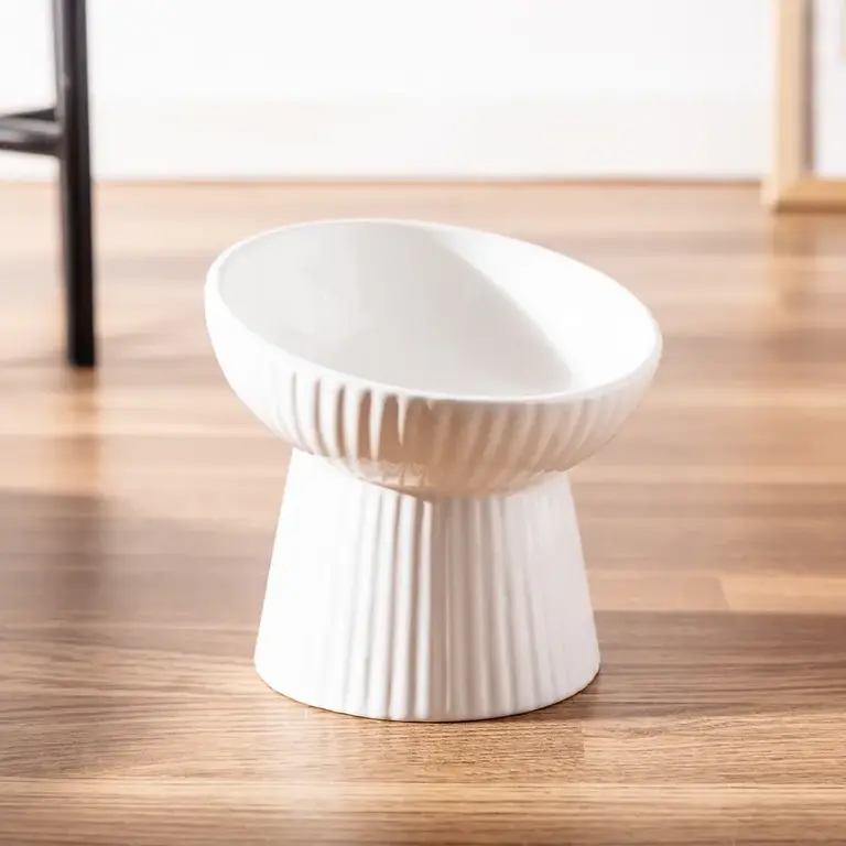Park Life Designs Fluted Tilt Ceramic Cat Dish - White