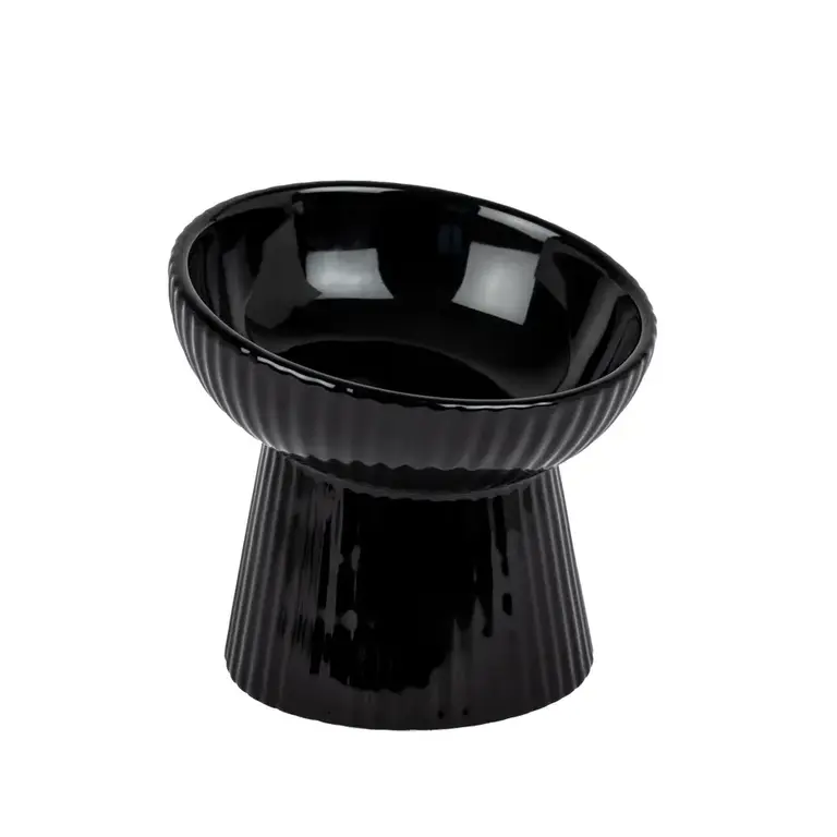 Park Life Designs Fluted Tilt Ceramic Cat Dish - Black