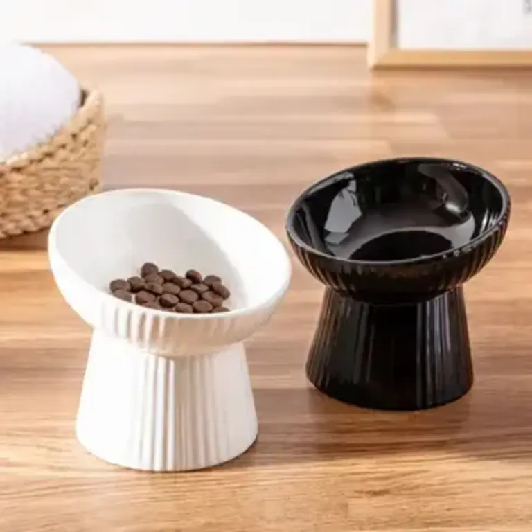 Park Life Designs Fluted Tilt Ceramic Cat Dish - White