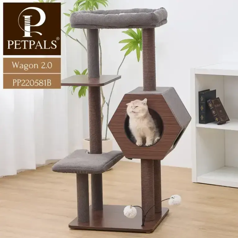 PetPals Group Petpals Wagon 5-Level 37" Mid-Century Modern Cat Tree