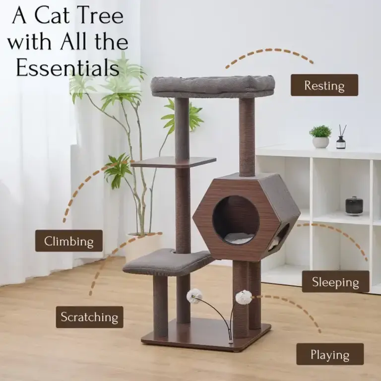 PetPals Group Petpals Wagon 5-Level 37" Mid-Century Modern Cat Tree