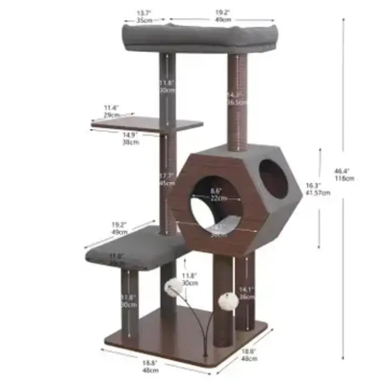 PetPals Group Petpals Wagon 5-Level 37" Mid-Century Modern Cat Tree