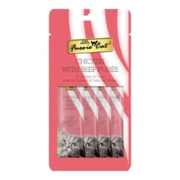 Fussie Cat Fussie Cat Super Premium Puree Treat Chicken Beef  4-Pack 0.5 oz