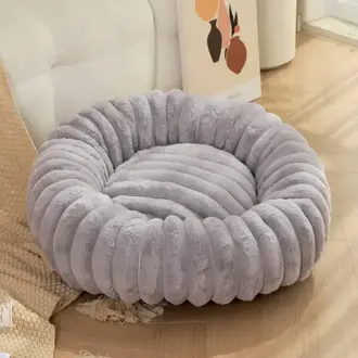 PawPaw High Density Faux Fur Round Cat Bed - Gray - Size 40