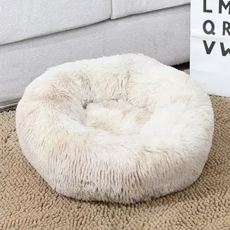 PawPaw Round Plush Pet Bed - BeigeBrown - Size 15.75