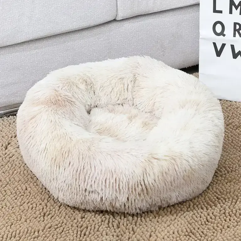 PawPaw Round Plush Pet Bed - BeigeBrown - Size 15.75