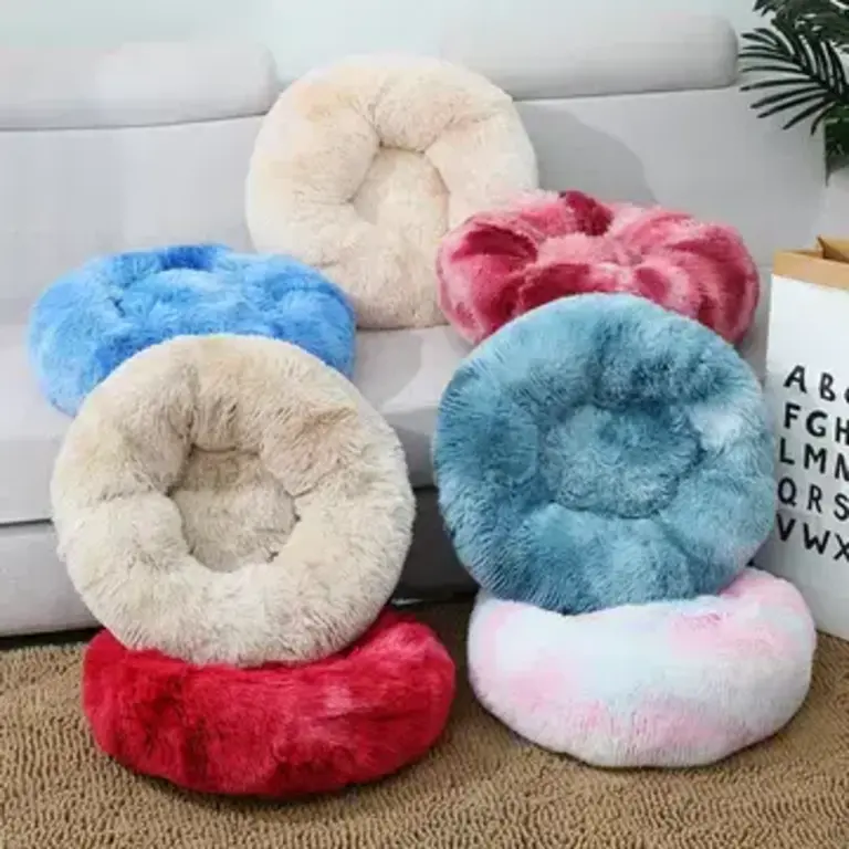 PawPaw Round Plush Pet Bed - BeigeBrown - Size 15.75