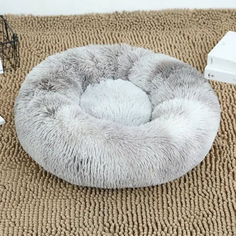 PawPaw Round Plush Pet Bed - GrayWhite - Size 15.75